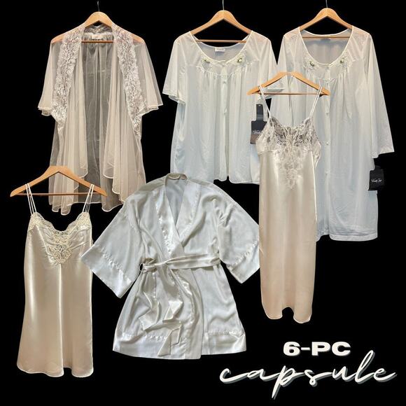 Victoria's Secret Other - 6-PC Bridal Boudoir Set | Vintage Ivory Satin & Lace Robes, Gowns, Slips M/OS